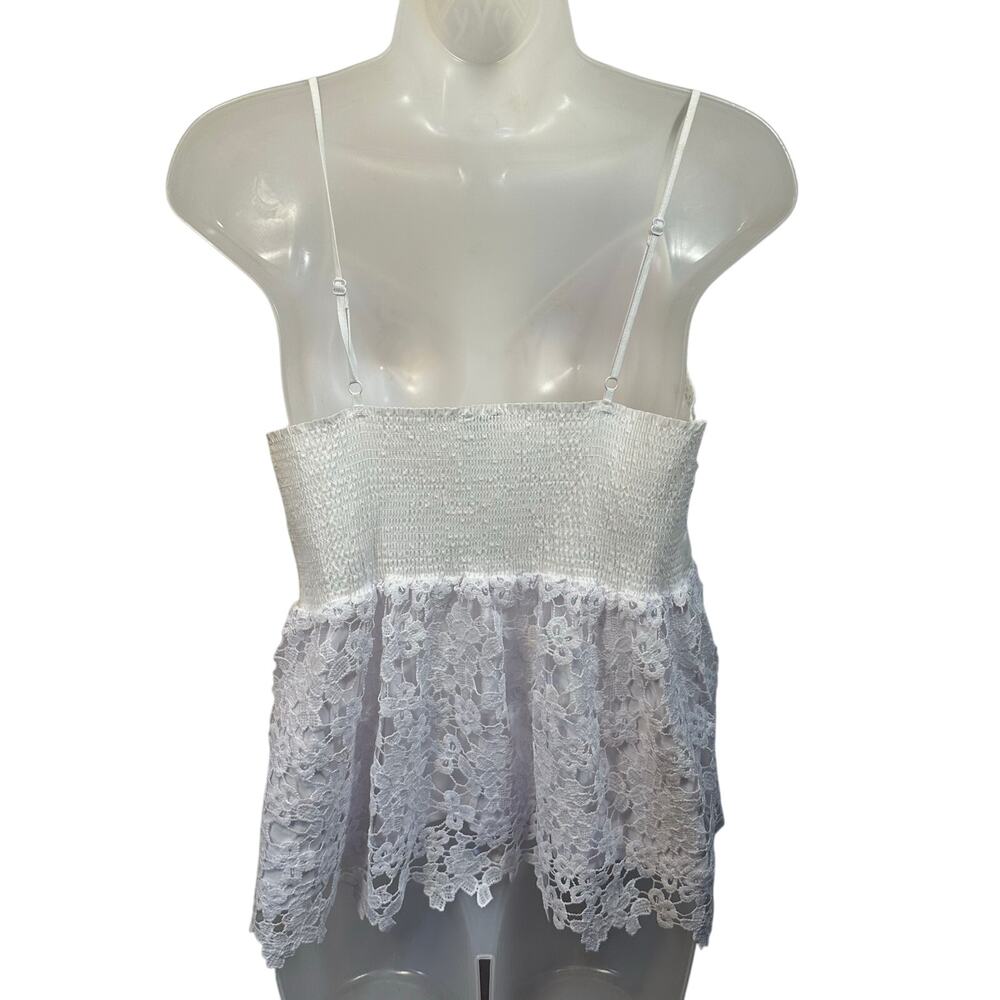 White Lace Babydoll Cami Top M Smocked Soft Girl Romantic Cottage Y2K Coquette - Picture 2 of 7